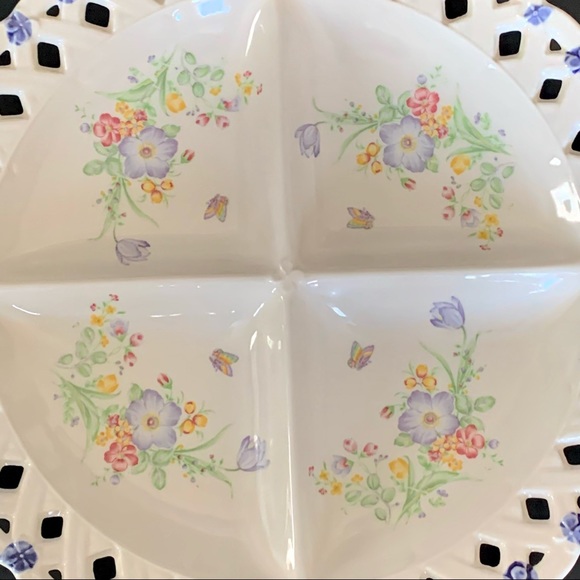 Tosho Butterly & Flower 13” Lace Border Four Section Plate Japanese Fine China - Picture 7 of 10
